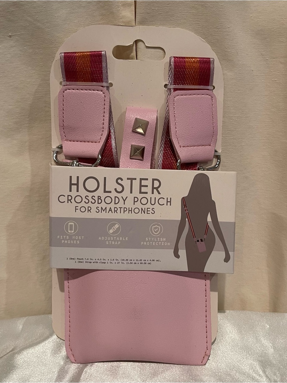 Phone Pouch Holster Crossbody Purse For Smartphones Pink Faux Leather New